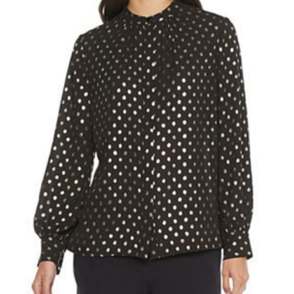 Worthington Black & Gold Long Sleeve Blouse - Picture 1 of 9